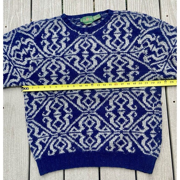 Vintage 1990s J.Crew Outfitters Hand Knit Shetland Wool Sweater Blue Gray L - Picture 8 of 13